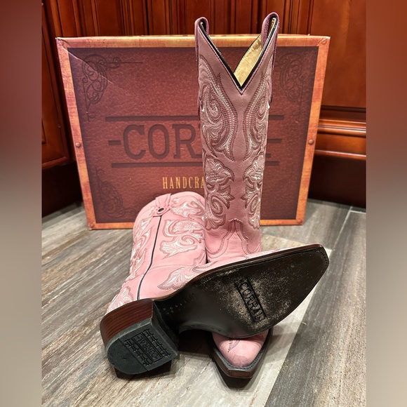 Corral Pink Western Cowboy Boots G1087 Rodeo Barbie Floral Wedding Rare 7.5 - Picture 8 of 9